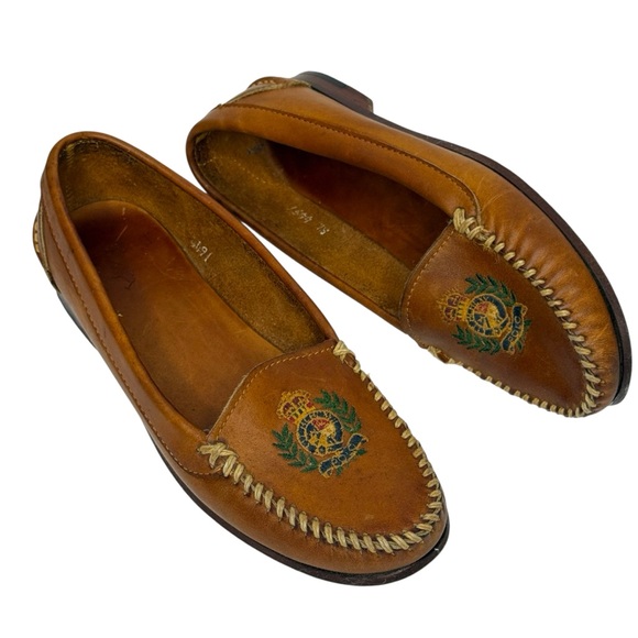 Vintage RALPH LAUREN Polo Country Crest Loafers Leather Moccasins Size 6.5B - Picture 1 of 11